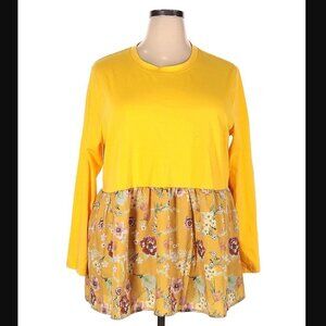 Emery Rose Long Sleeve Peplum Blouse Yellow Floral